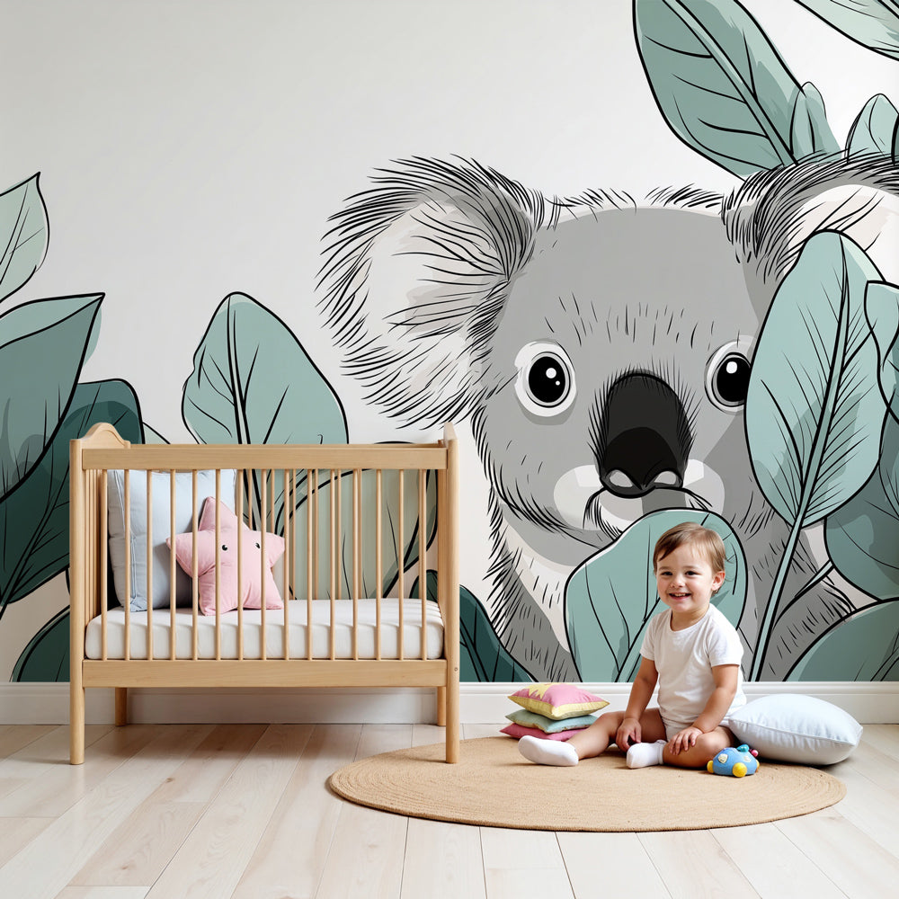 Koala mural wallpaper creating peaceful nursery decor with nature theme by Kids-Mundo