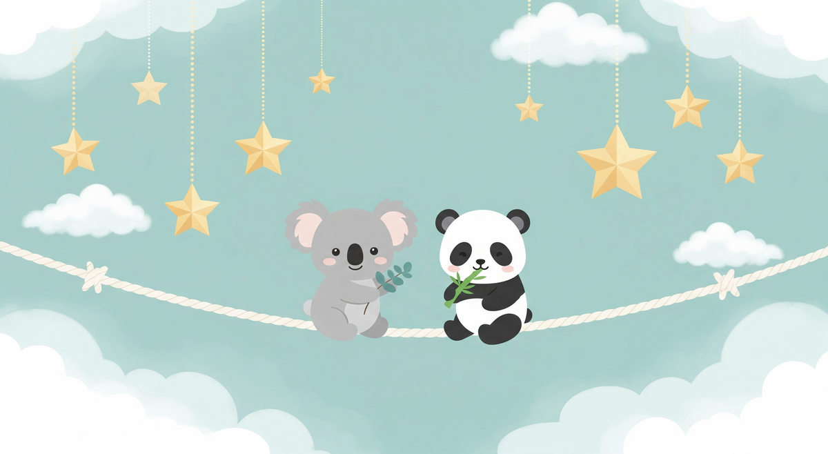 Koala and Panda on a Starry Rope Wall Mural