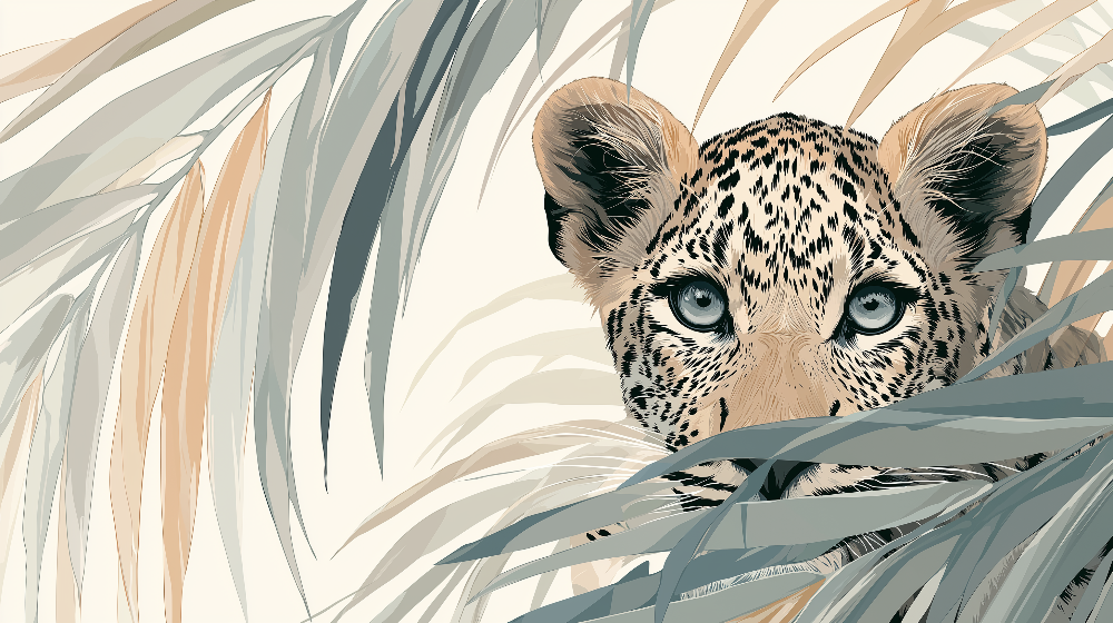 Leopard Peeking Through Palm Leaves Wall Mural