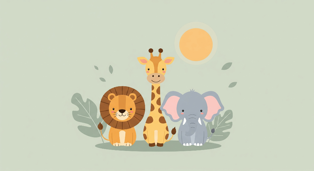Lion, Giraffe and Elephant Wall Mural
