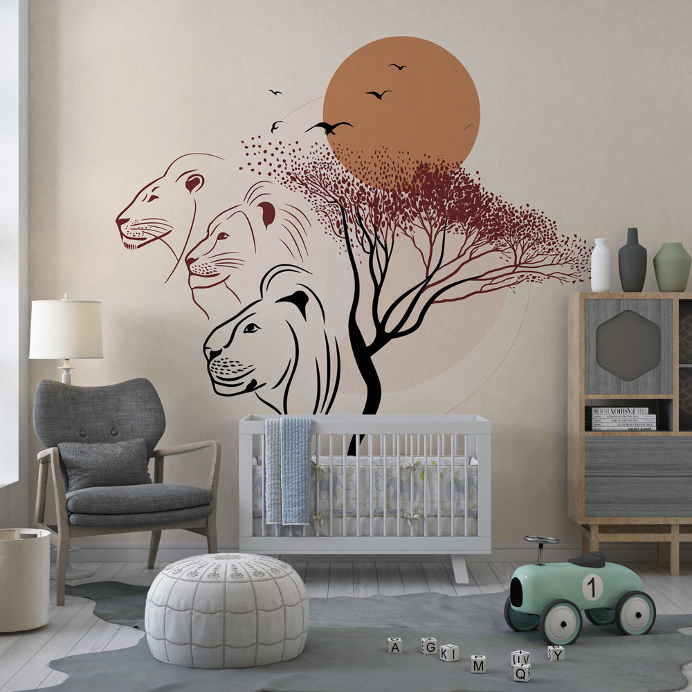 African safari wallpaper creating adventurous atmosphere in children's bedroom interior