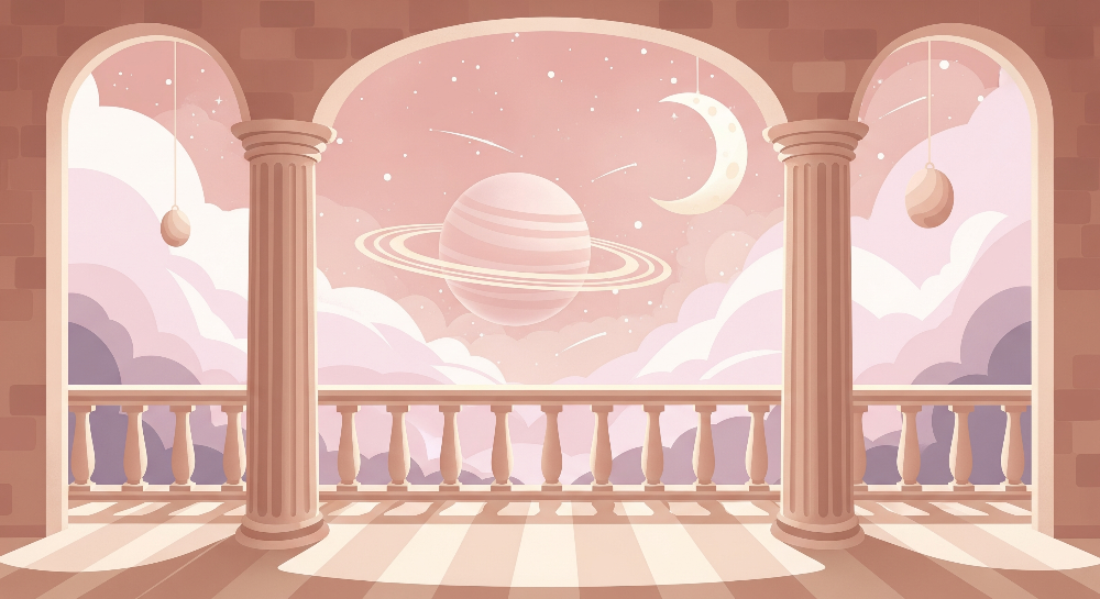 Kids-Mundo flat artwork preview of the magical balcony planet view wall mural design