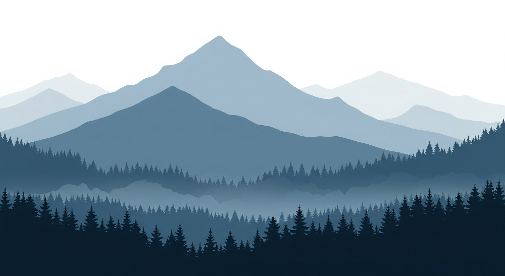 Layered Blue Mountain Forest Silhouette Wall Mural