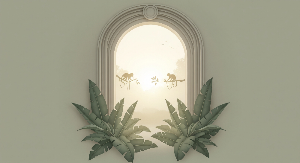 Monkeys at Golden Sunset Arch Wall Mural