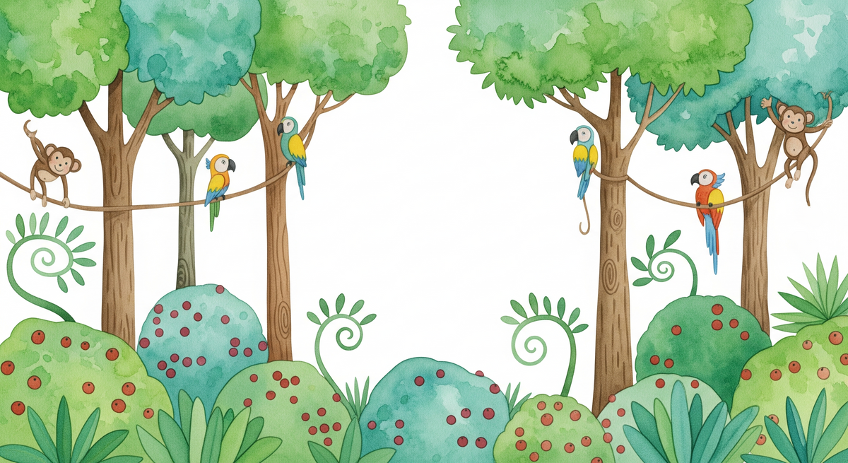 Playful Monkeys and Parrots Jungle Wall Mural