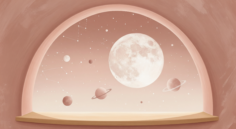 Blush Pink Moon and Planets Arched Window Wall Mural