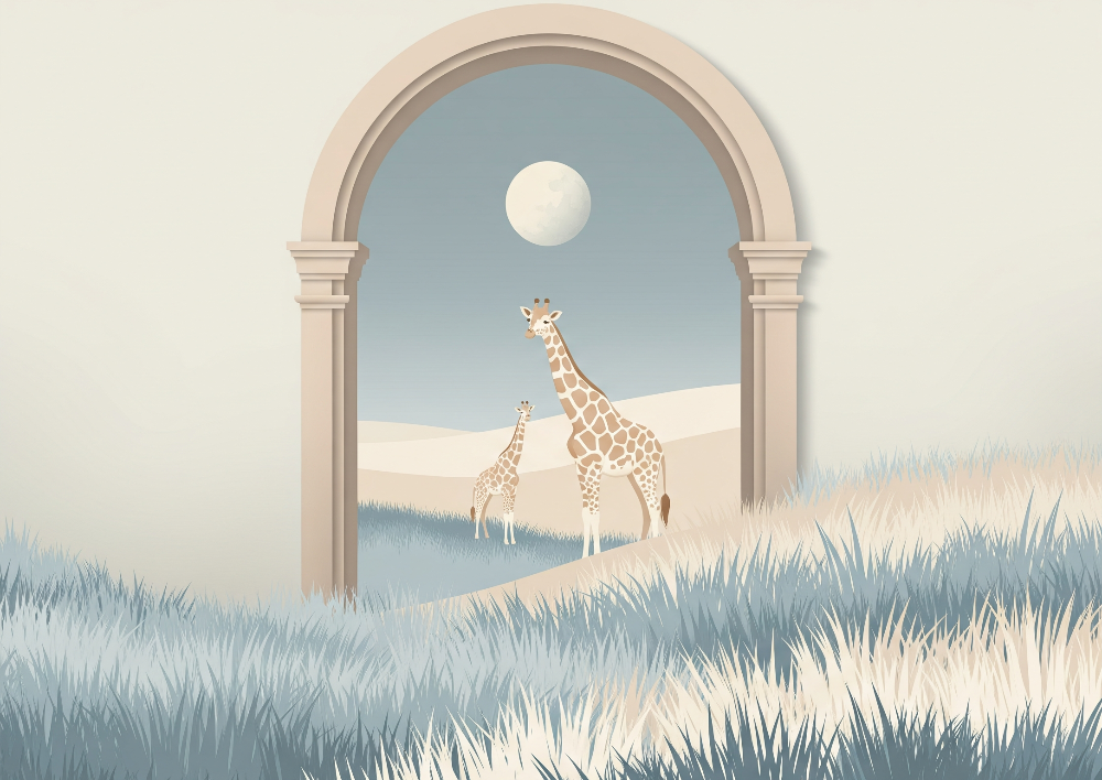 Giraffe Moonlit Dunes Archway Wall Mural