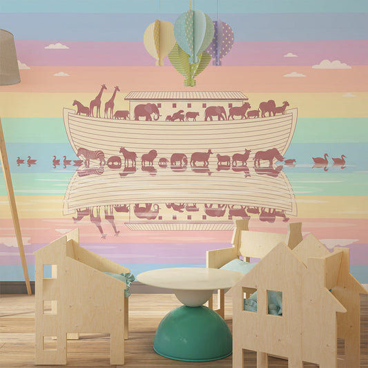 Kids-Mundo Noah's Ark animal wall mural bringing playful colour to a child's bedroom.