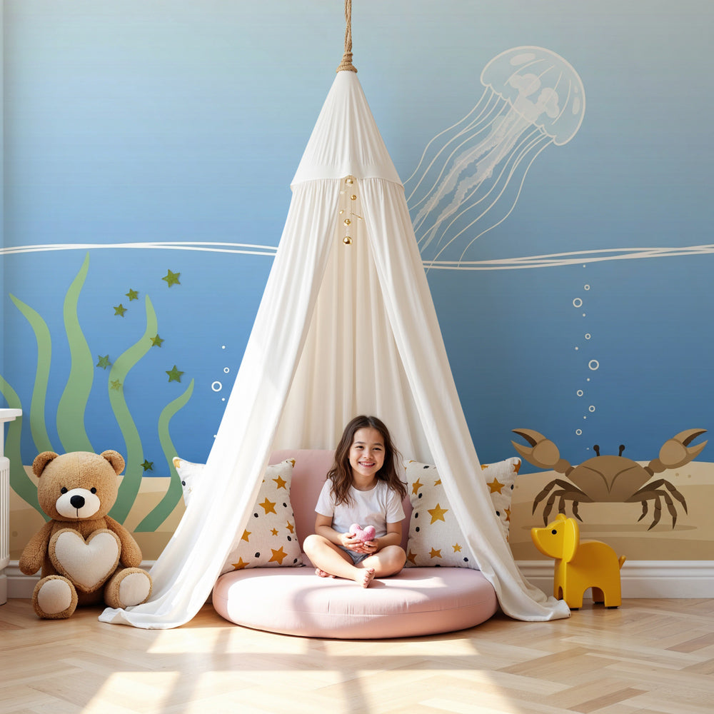 Ocean adventure mural wallpaper with crabs and jellyfish in modern kids nursery by Kids-Mundo