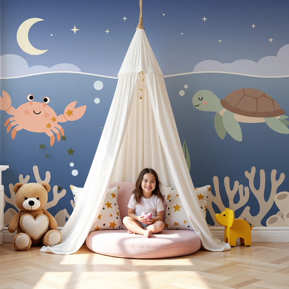 Ocean animals mural wallpaper with crab and turtle in modern nursery by Kids-Mundo