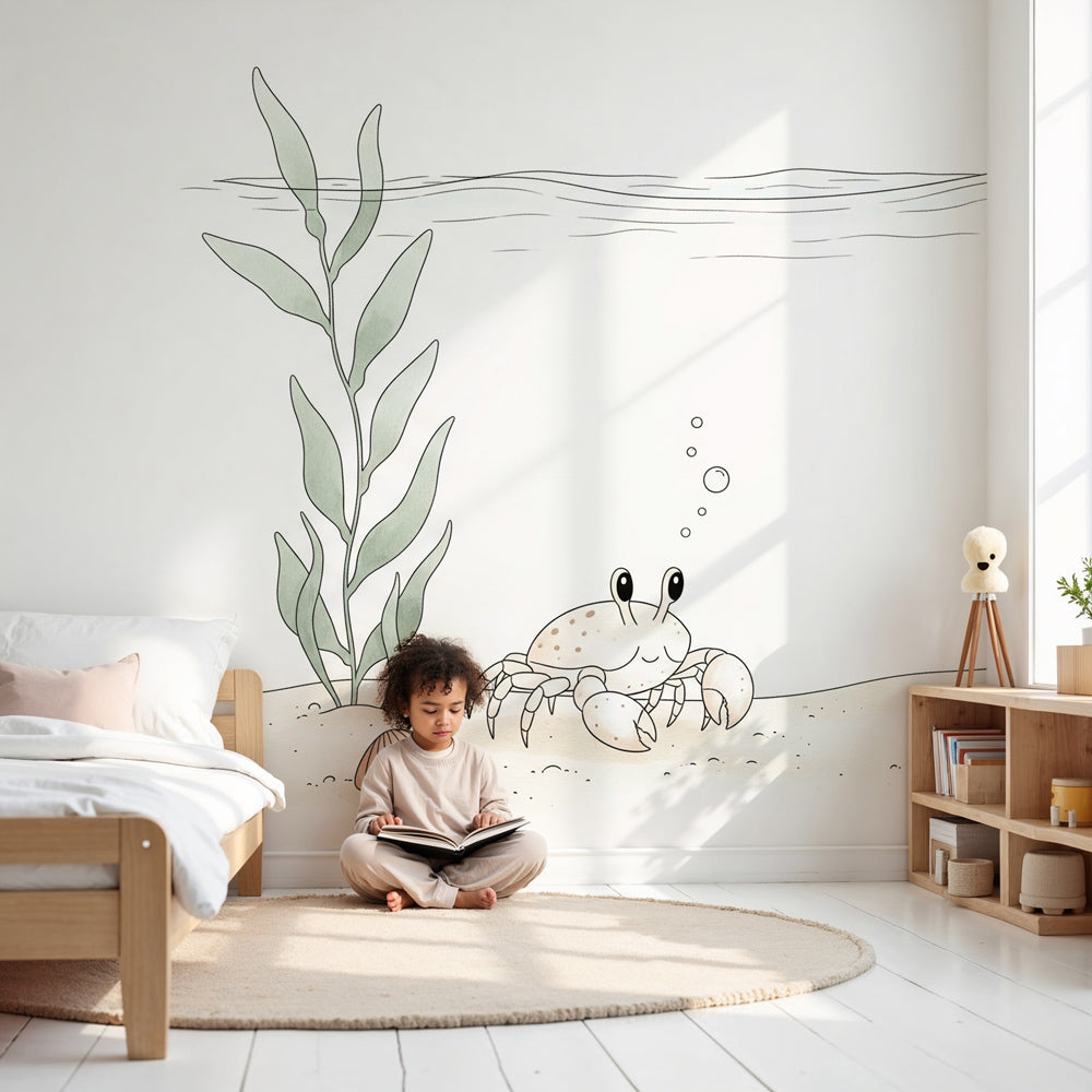 Ocean crab mural wallpaper creating peaceful underwater nursery decor by Kids-Mundo