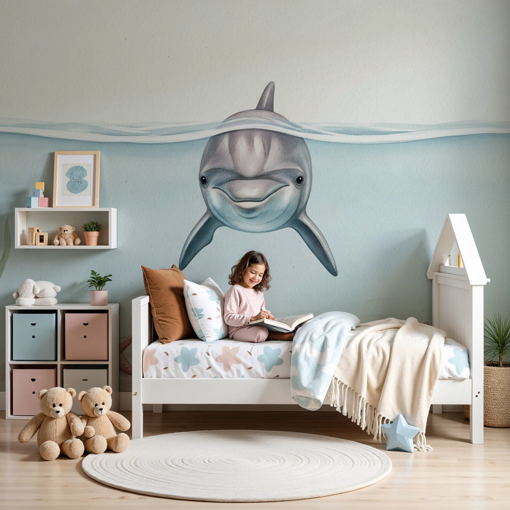 Ocean dolphin mural wallpaper creating magical underwater nursery decor by Kids-Mundo