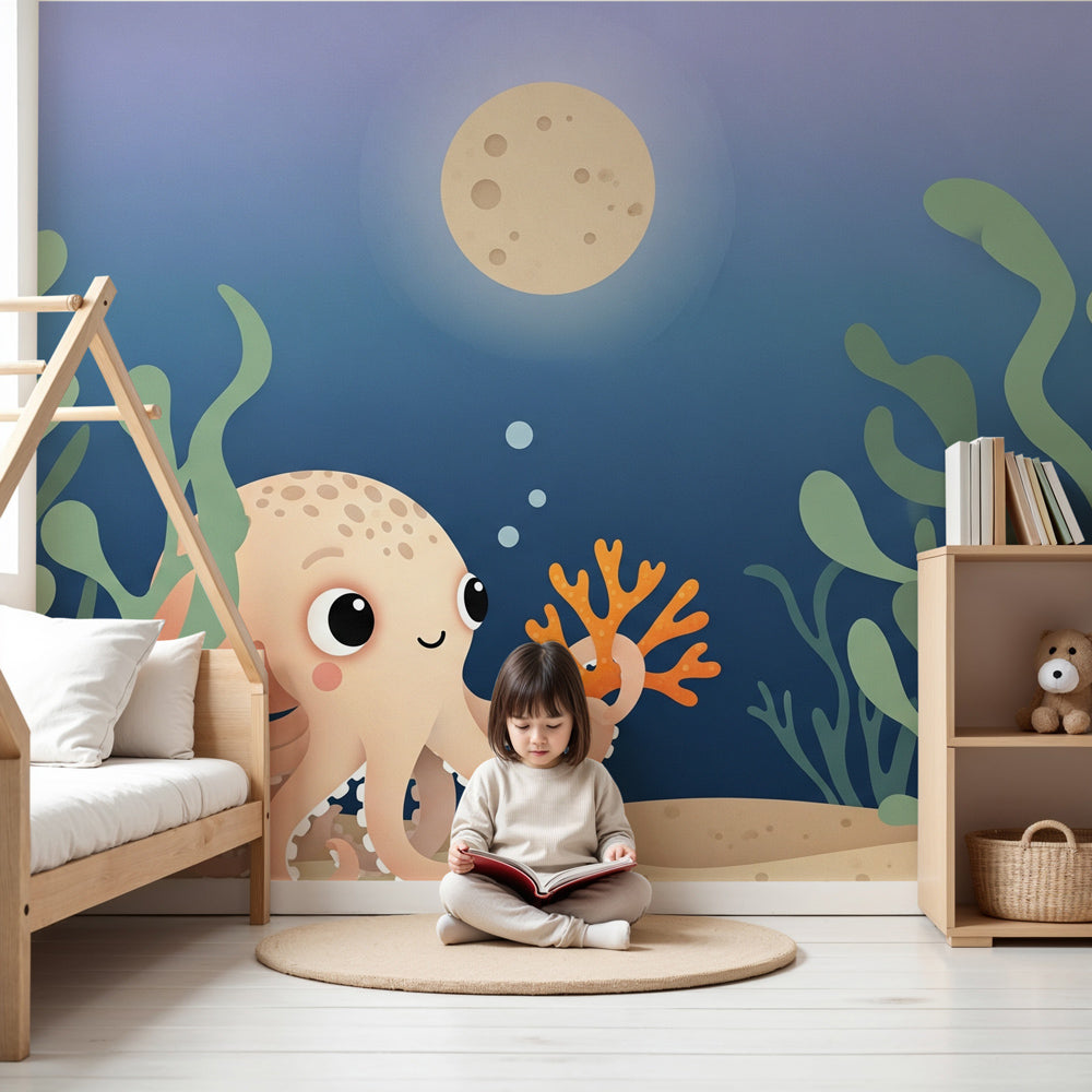 Ocean octopus mural wallpaper creating peaceful underwater nursery atmosphere by Kids-Mundo