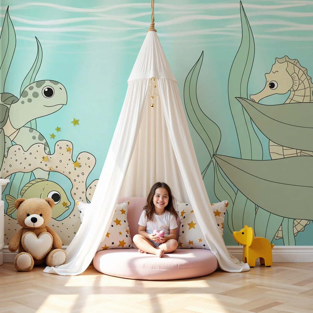 Ocean turtle mural wallpaper creating peaceful underwater nursery decor by Kids-Mundo