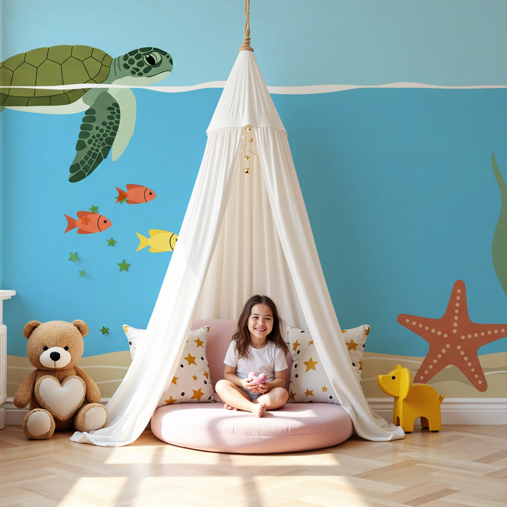 Ocean turtle mural wallpaper in peaceful nursery with underwater theme by Kids-Mundo