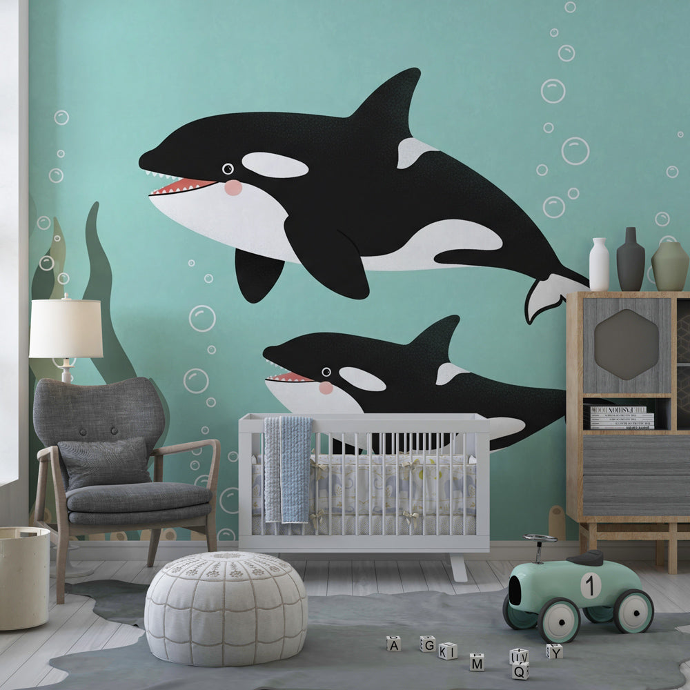 Underwater whale wallpaper transforming children's bedroom into marine sanctuary by Kids-Mundo