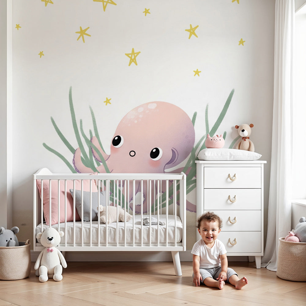 Octopus mural wallpaper creating magical underwater nursery decor by Kids-Mundo