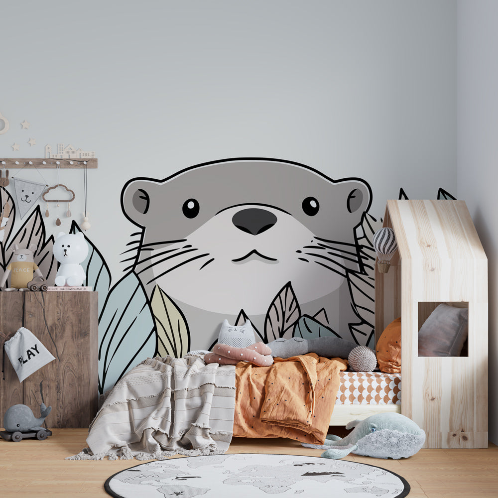 Tropical otter wallpaper creating nature-inspired children's bedroom decor atmosphere