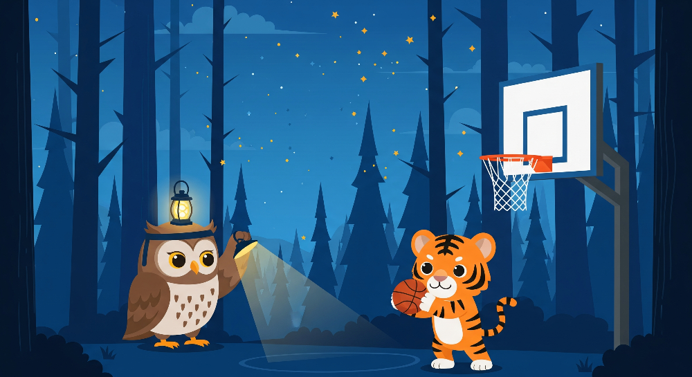 Owl and Tiger Starry Night Basketball Wall Mural