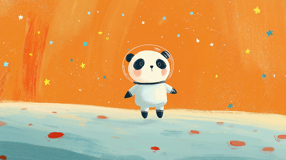 Panda Astronaut on an Orange Planet Wall Mural