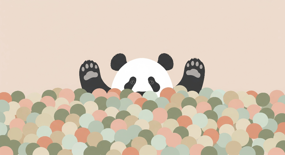 Panda Peeking from a Ball Pit Wall Mural