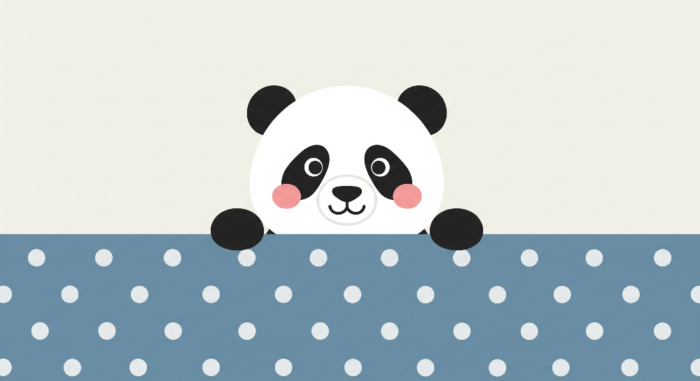 Panda Peeking Over Blue Polka Dot Wall Mural