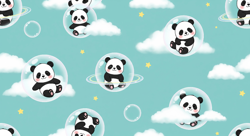 Panda Bubbles Among the Clouds Wall Mural