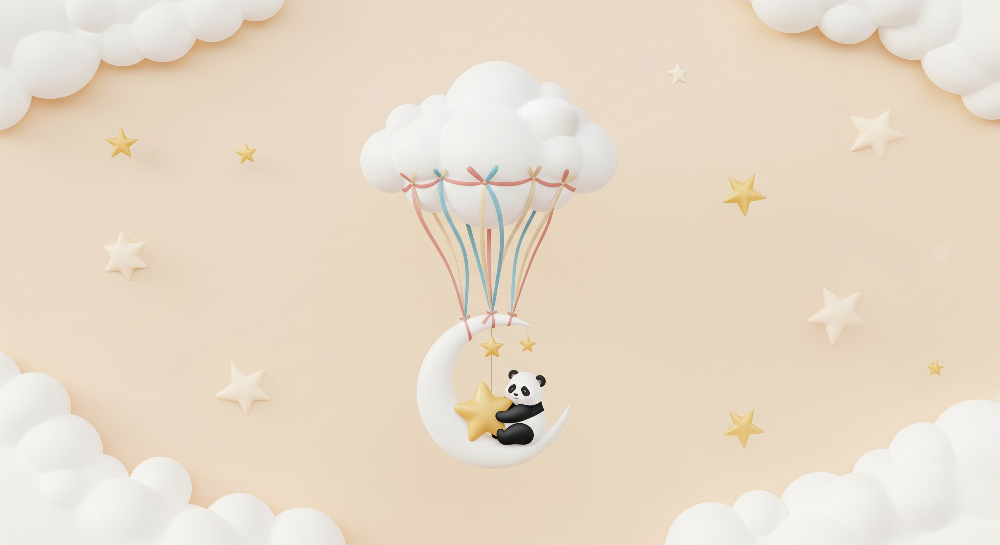 Panda on the Moon Hot Air Balloon Wall Mural