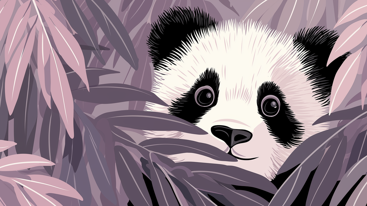 Panda Peeking Through Pink Foliage Wall Mural