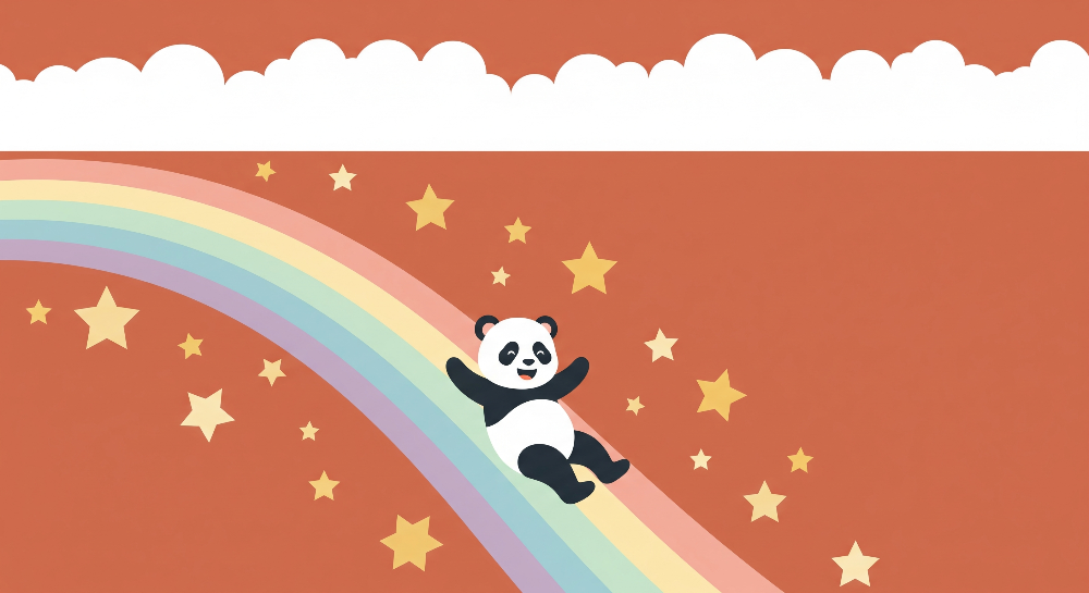 Panda Sliding Down a Rainbow Wall Mural
