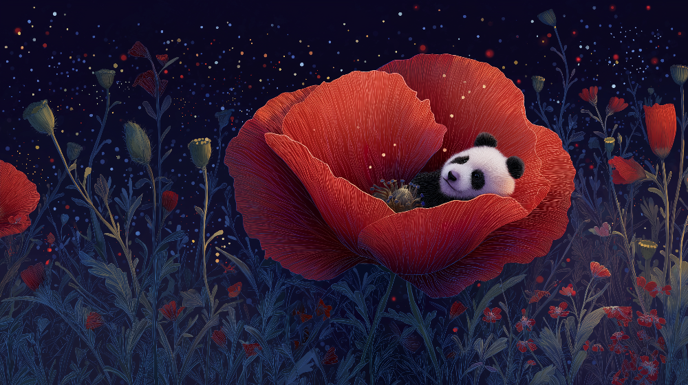 Panda Nestled in a Red Poppy Wall Mural