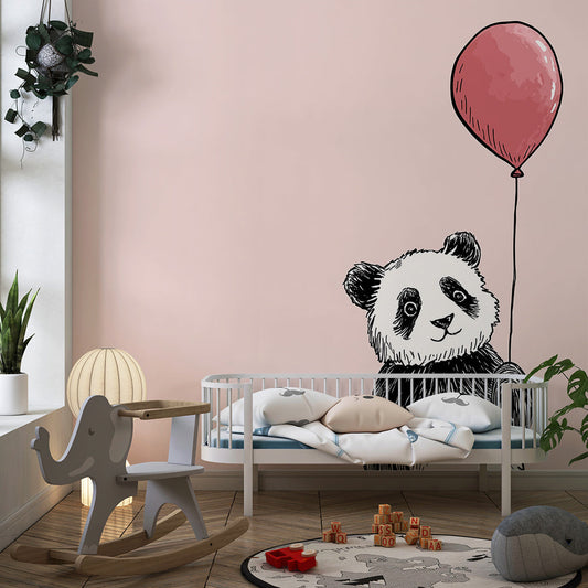 Kids-Mundo panda balloon wall mural featured on a feature wall in a kids' bedroom