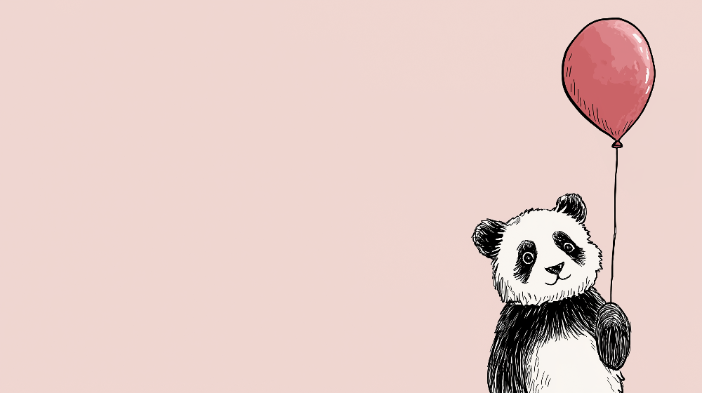 Panda Holding a Pink Balloon Wall Mural