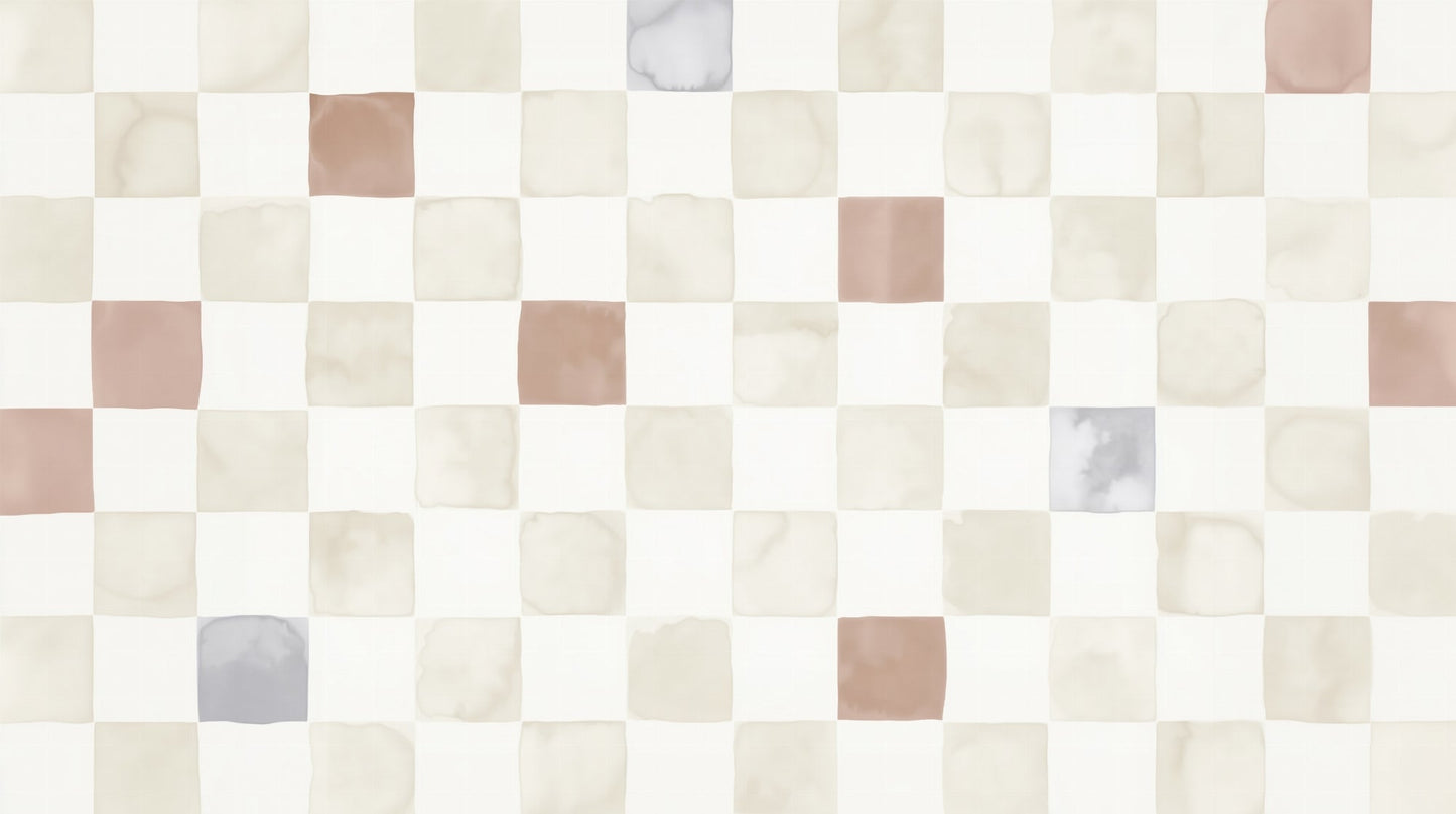 Flat watercolour artwork of the Kids-Mundo pastel checkerboard wall mural pattern design.