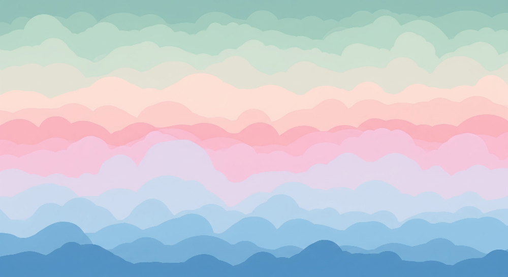 Kids-Mundo pastel cloud gradient wall mural artwork in sage, pink and blue tones