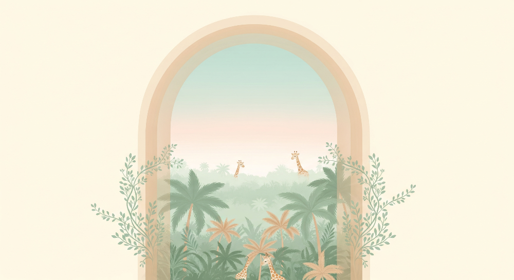 Pastel Jungle Archway with Giraffes Wall Mural