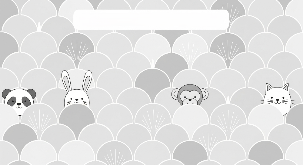 Kids-Mundo flat artwork of the peekaboo animal friends wall mural design in grey