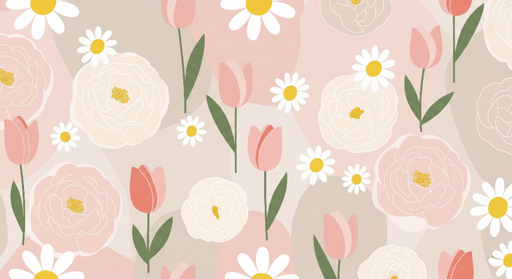 Peony, Tulip and Daisy Floral Wall Mural