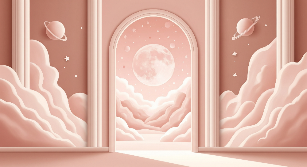 Pink Archway to the Moon and Stars Wall Mural