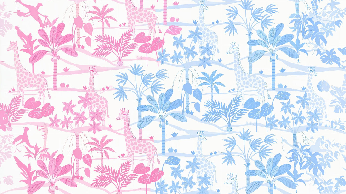 Kids-Mundo flat artwork of the pink and blue giraffe savannah wall mural design