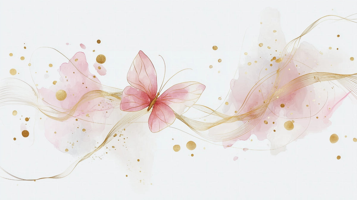 Golden Pink Watercolour Butterfly Wall Mural