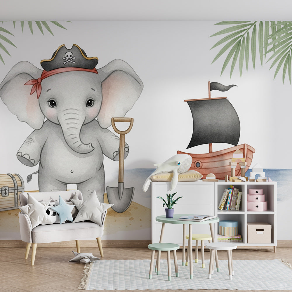Beach adventure elephant wallpaper creating magical nursery atmosphere for babies