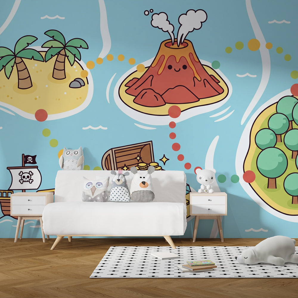 Adventure themed treasure map wallpaper creating exciting nursery decor for children