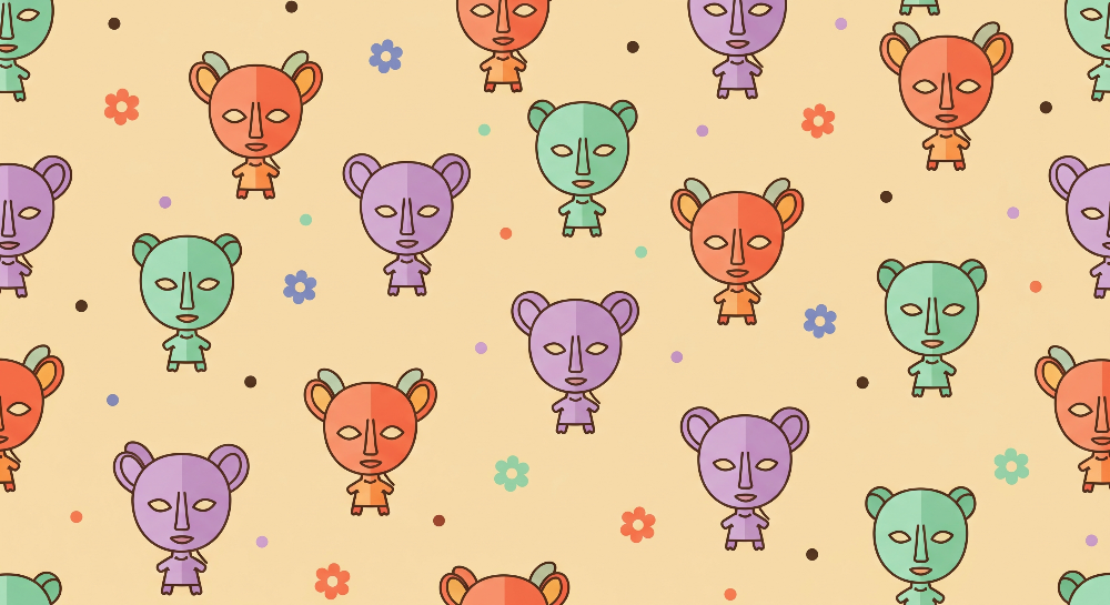 Playful Animal Character Faces Wall Mural