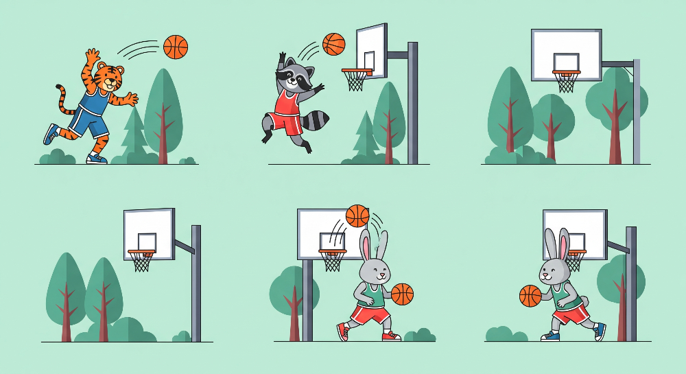 Playful Basketball Animals Wall Mural
