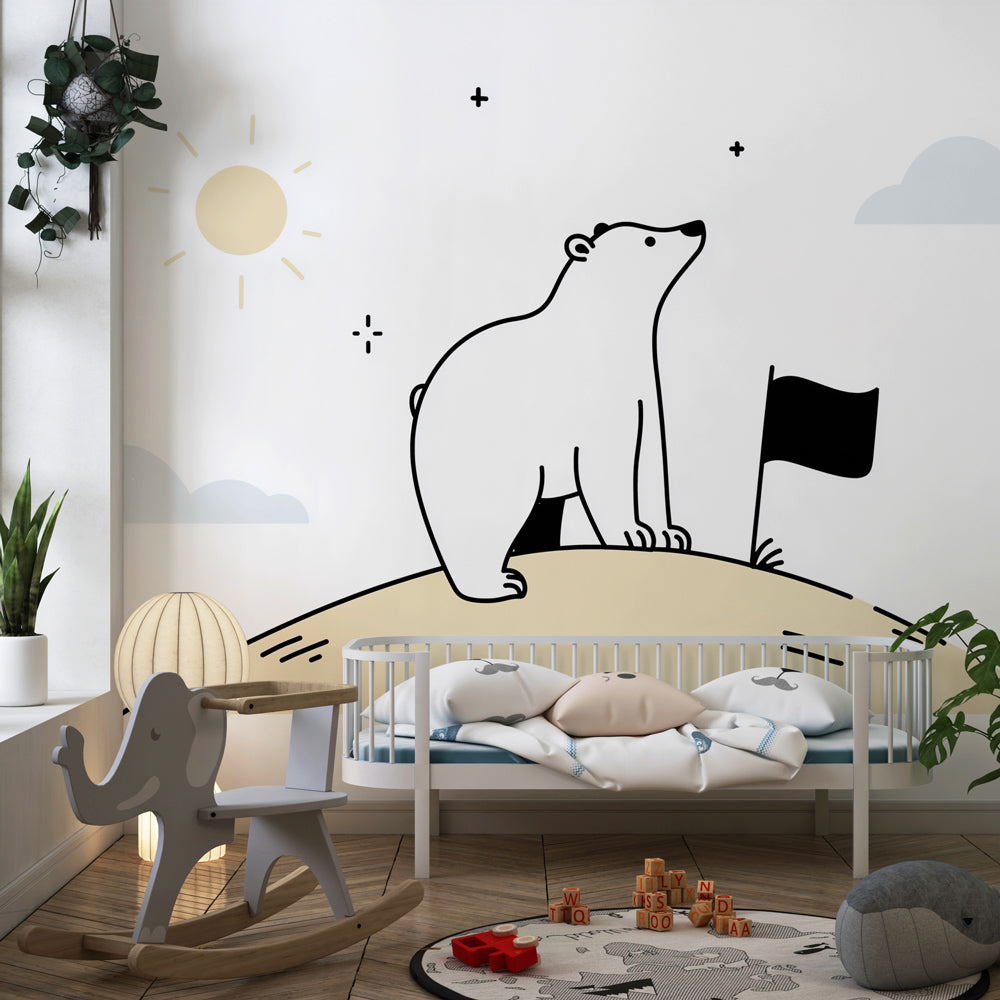 Nature-themed polar bear wallpaper creating adventurous kids bedroom decor