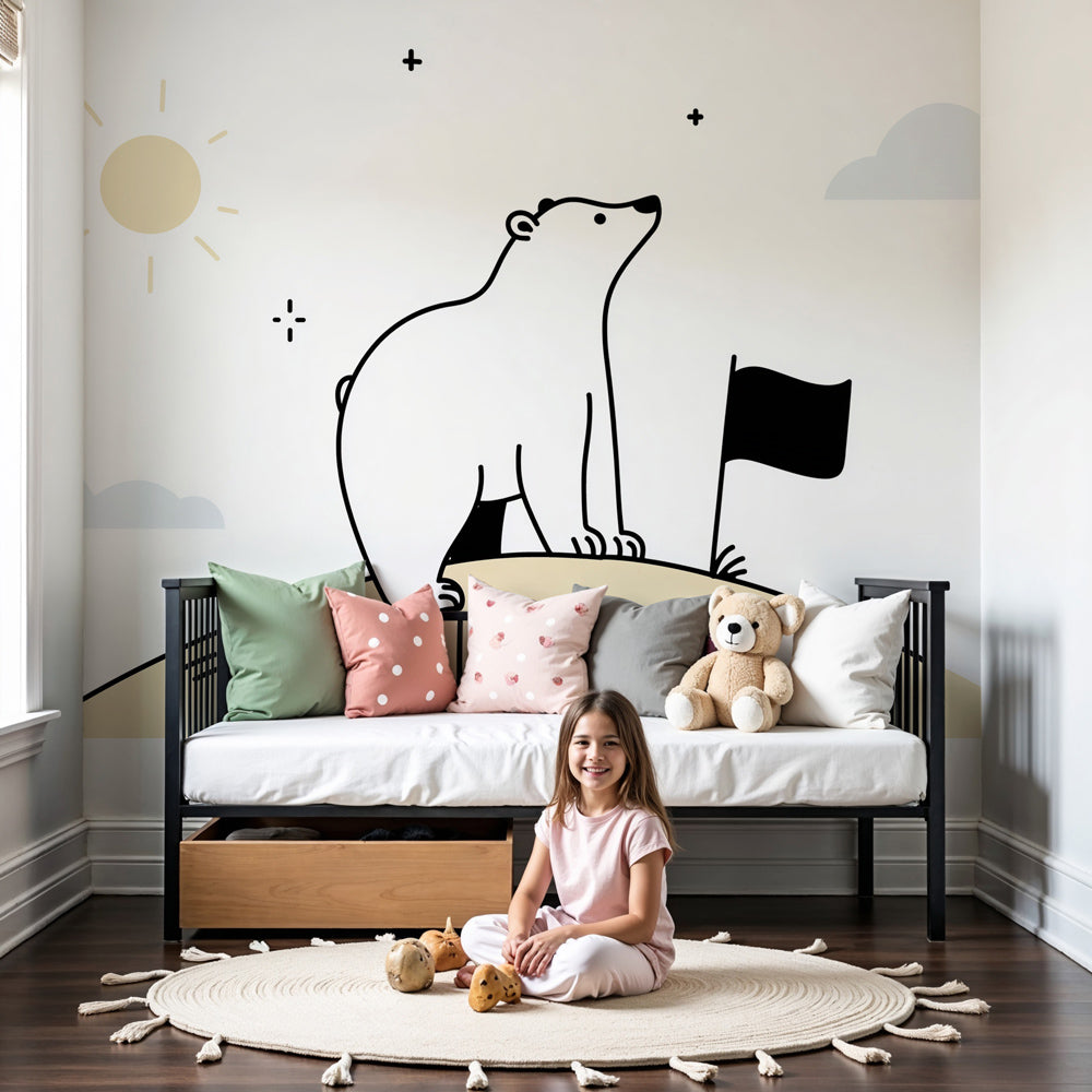 Polar bear adventure mural wallpaper in modern nursery room by Kids-Mundo