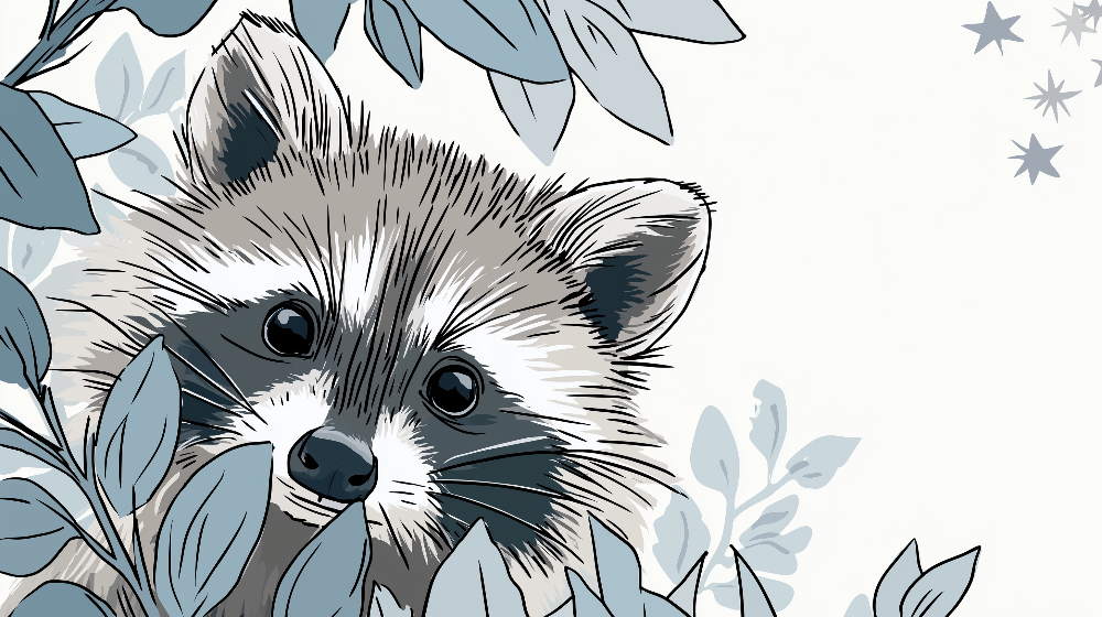 Raccoon Peeking Through Leaves Wall Mural