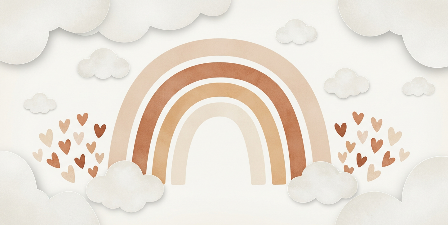 Kids-Mundo rainbow, cloud and heart design in warm terracotta and cream tones