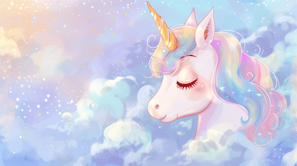 Unicorn Portrait with Rainbow Mane Wall Mural